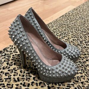 Vince Camuto silver spiked platform heels